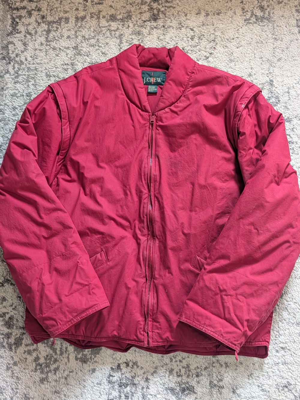 J.Crew Oarsman Men's Red Quilted Goose Down Convertible Bomber Jacket